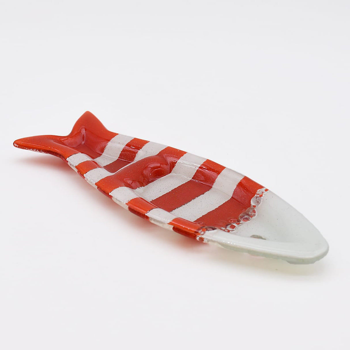 Coupe à olive verre fusionné rouge blanc rayé – apéritif portugais Coupe à olive en verre - Rouge