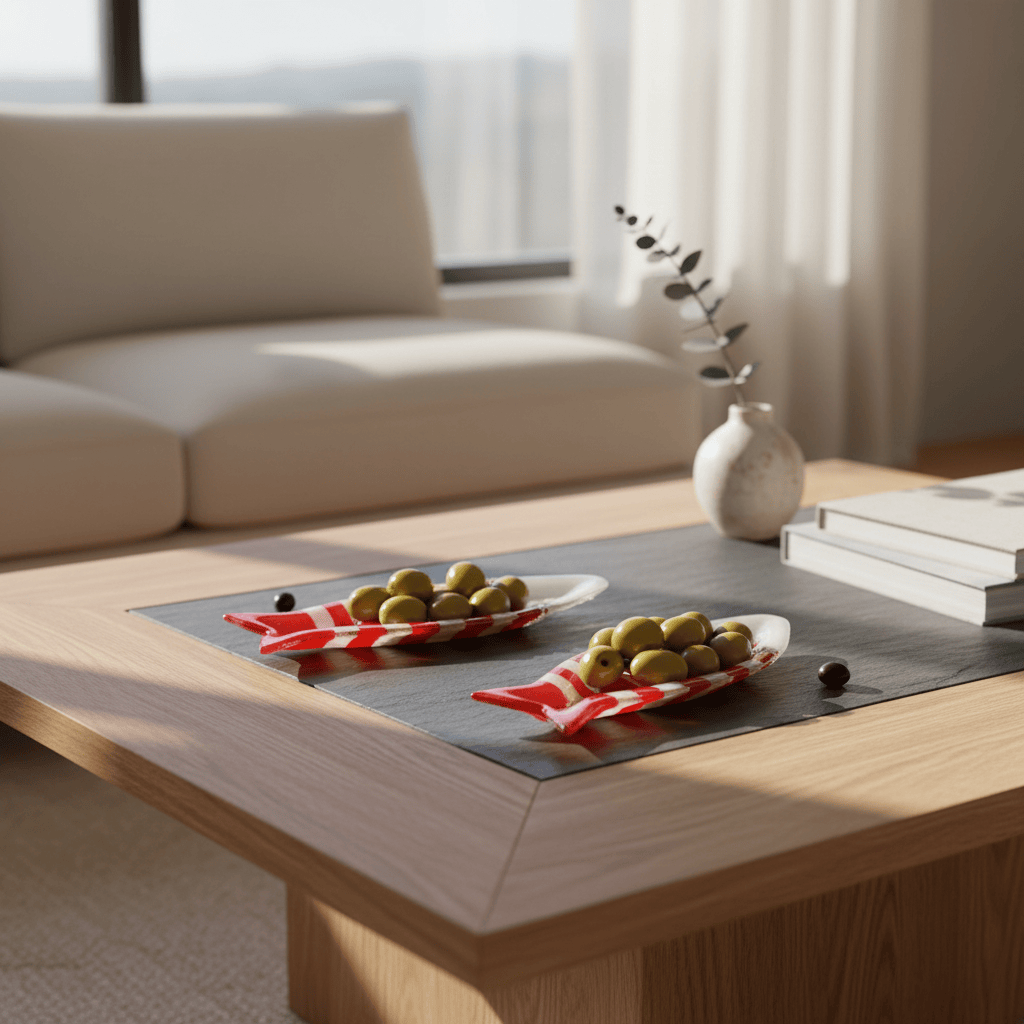 Coupe à olive verre fusionné rouge blanc rayé – apéritif portugais Coupe à olive en verre - Rouge