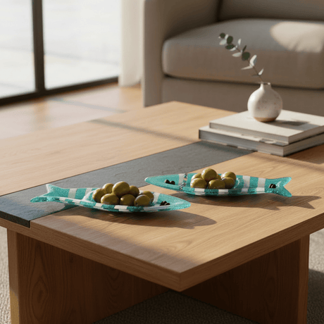 Coupe à olive verre fusionné turquoise blanc rayé – apéritif portugais Coupe à olive en verre - Turquoise