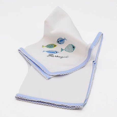 Doudou bleu en coton aux motifs sardines portugaises Doudou en coton "Sardinhas" - Bleu