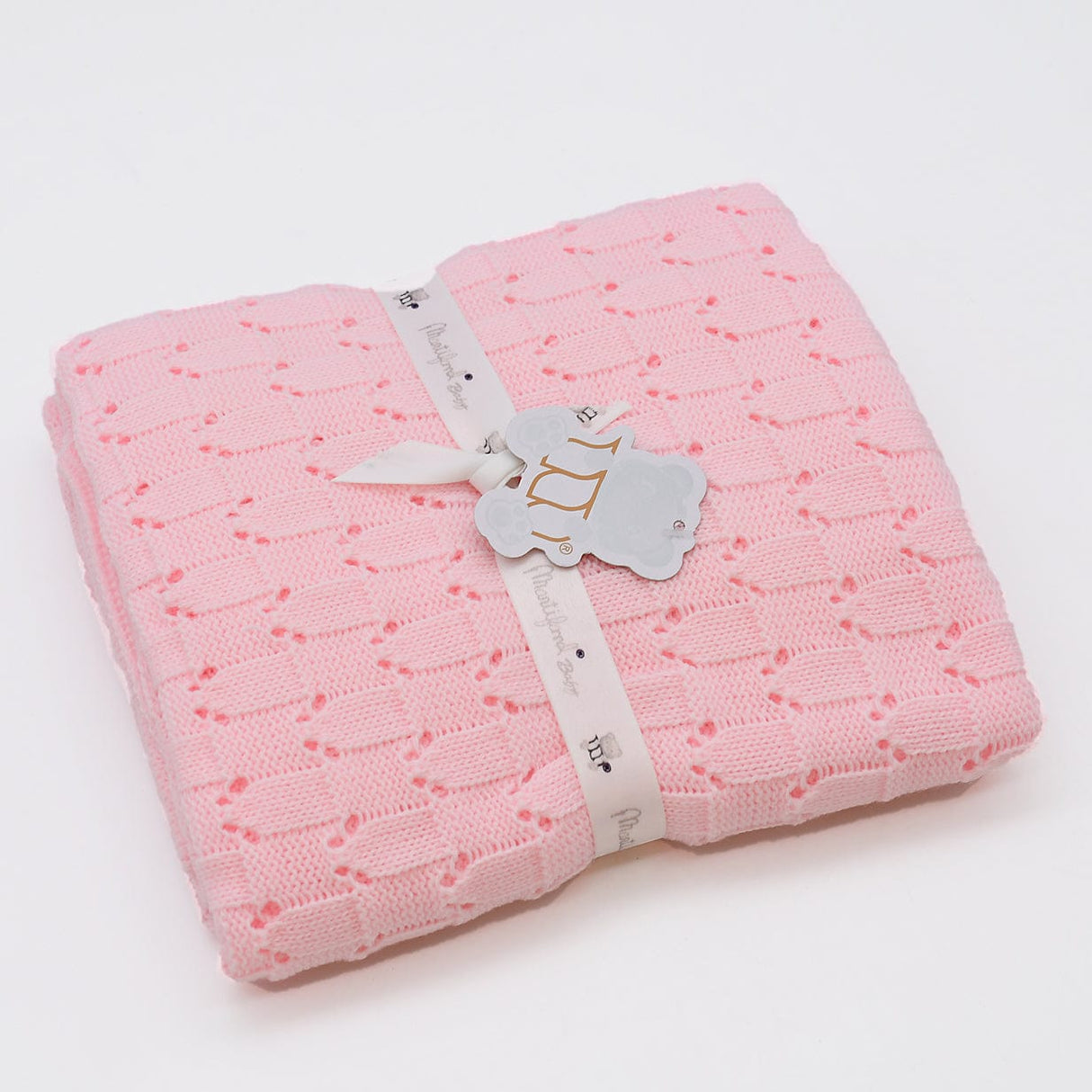 Doudou jaune en coton aux motifs sardines portugaises Couverture en tricot - Rose