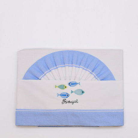 Doudou jaune en coton aux motifs sardines portugaises Tour de lit en coton "Sardinhas" - Bleu