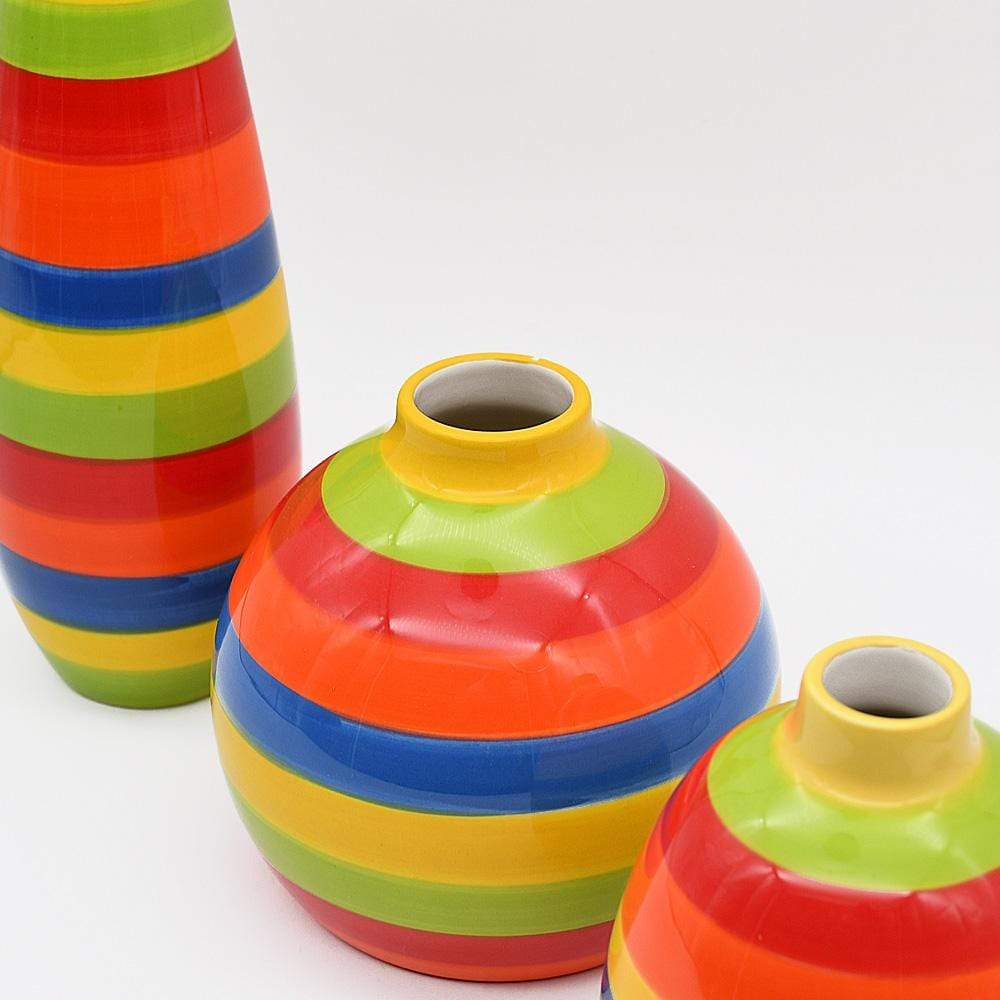 Ensemble de 3 soliflores multicolores I Vases en céramique du Portugal Ensemble de 3 vases rayés multicolores