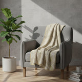 Grand plaid en coton beige et blanc cassé tissé au Portugal Plaid en coton "Hexa" - Beige