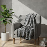 Grand plaid en coton blanc et noir tissé au Portugal Plaid en coton "Hexa" - Noir