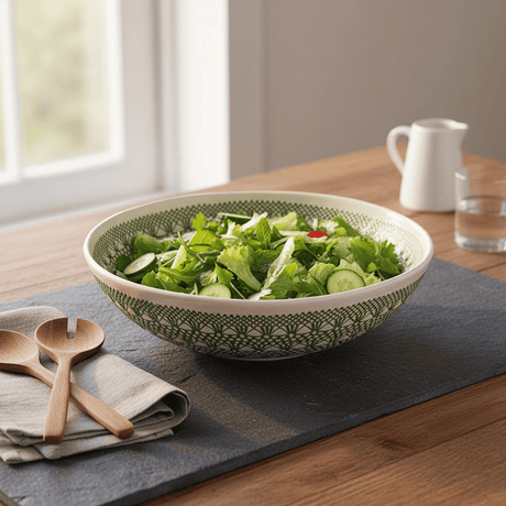 Grand saladier céramique vert I Motifs dentelles portugaises Grand saladier "Renda" vert - 25cm