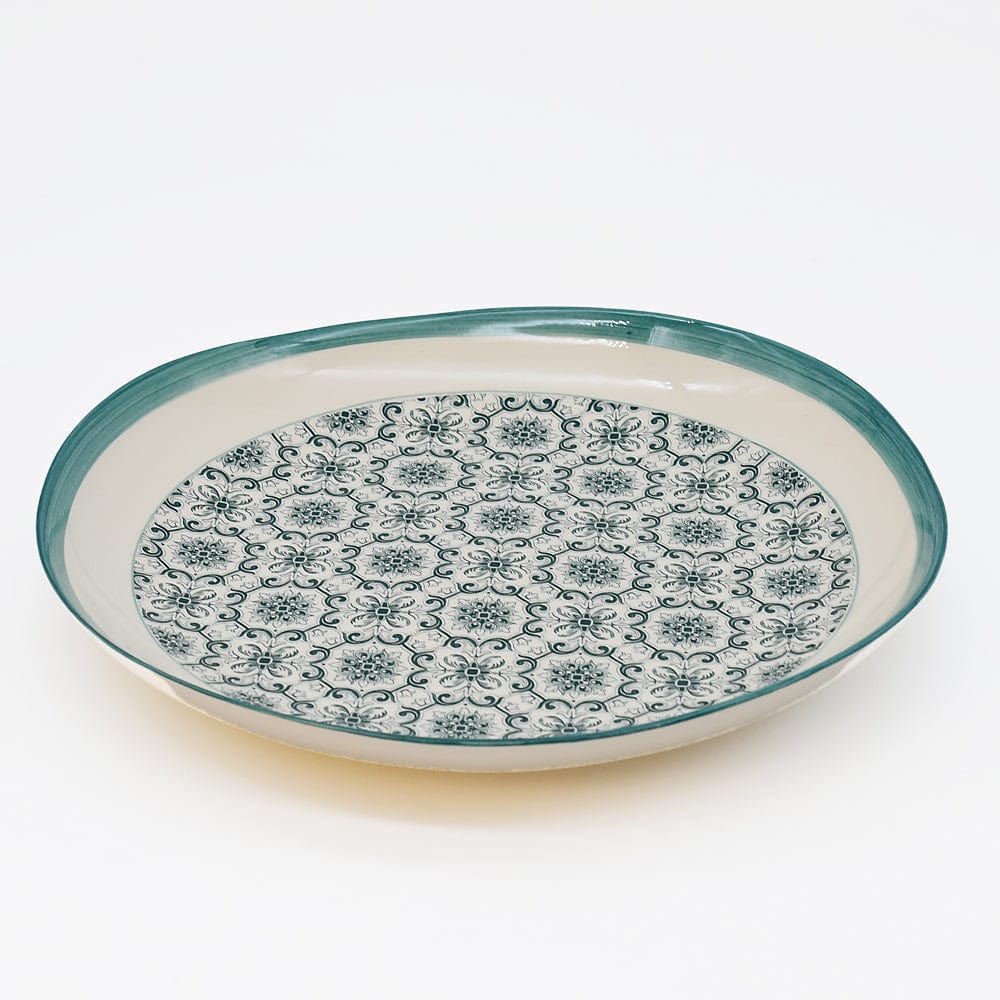 Grande assiette en céramique motifs azulejos verts Assiette en céramique "Padrão" 27cm - Verte