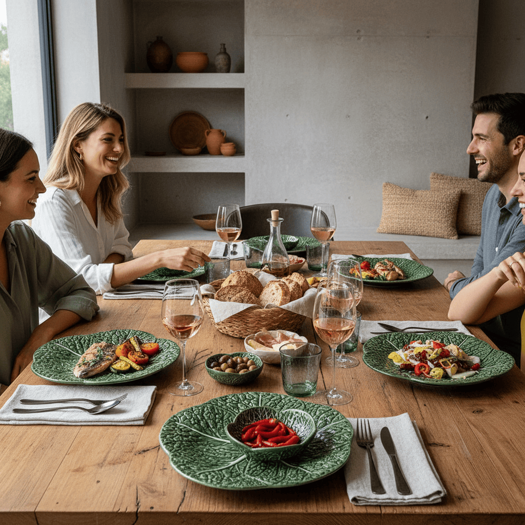 Grande assiette en forme de feuille de chou I Vaisselle portugaise Assiette en céramique en forme de chou 31 cm - Verte