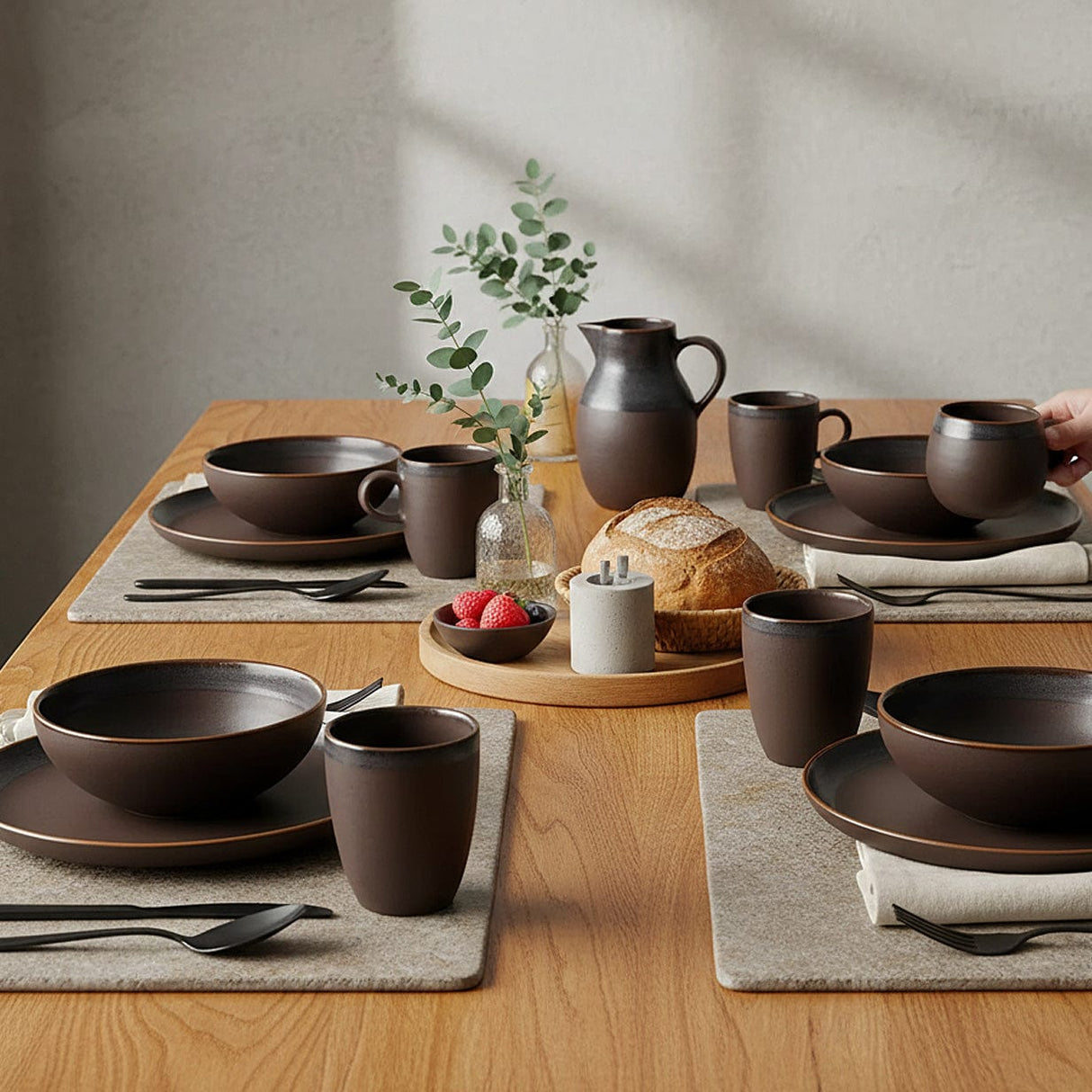 Grande assiette en grès marron portugais Assiette en grès "Café" - 29cm