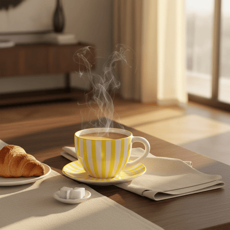 Grande tasse en porcelaine portugaise I Vente en ligne Grande tasse rayée "Costa Nova Mar" - Jaune