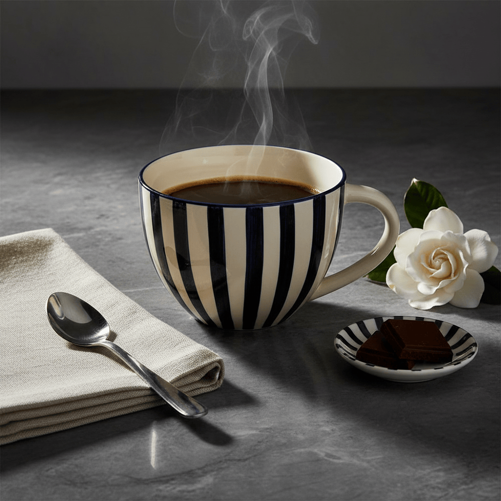 Grande tasse en porcelaine portugaise I Vente en ligne Grande tasse rayée "Costa Nova Mar" - Noire