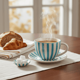 Grande tasse en porcelaine portugaise I Vente en ligne Grande tasse rayée "Costa Nova Mar" - Turquoise