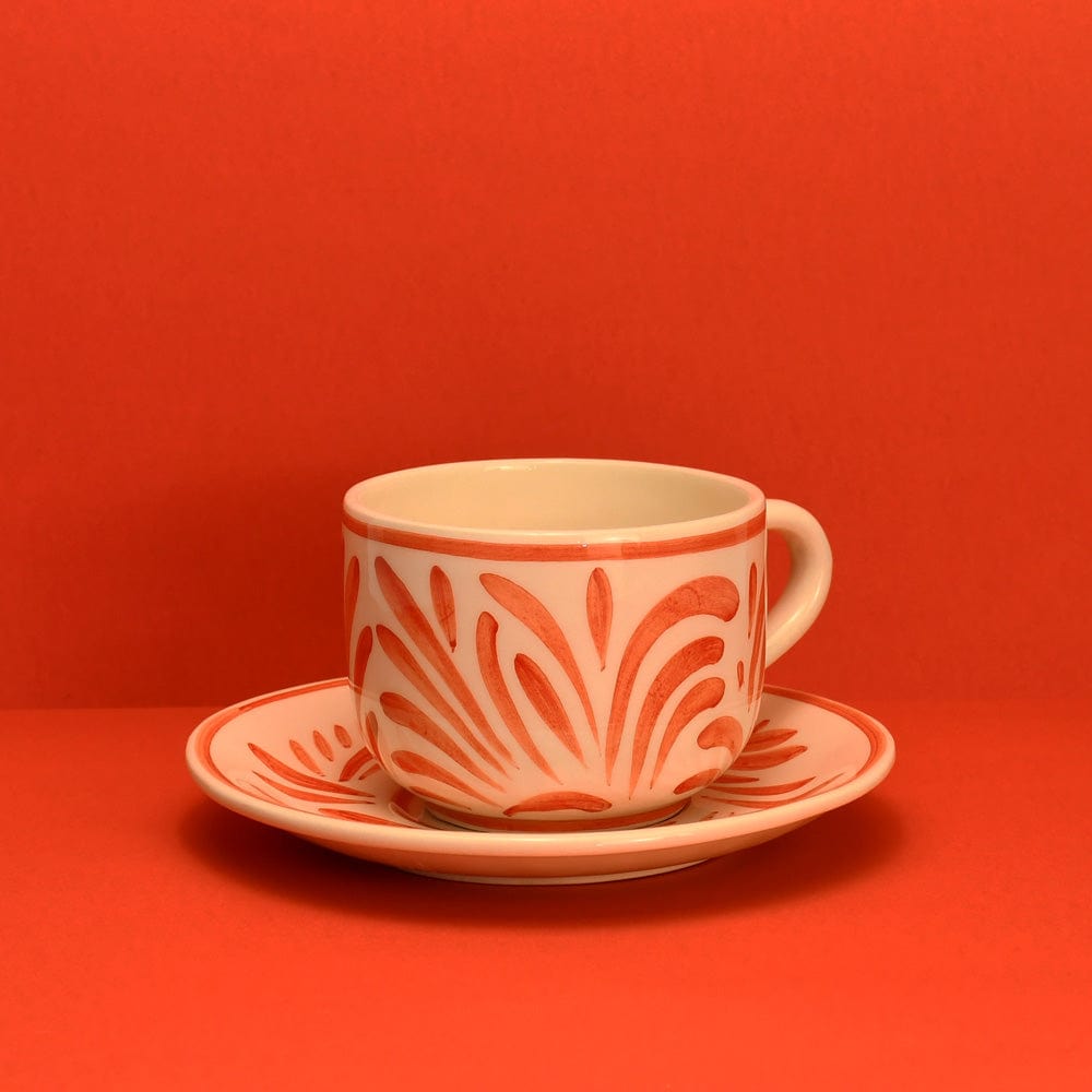 Grande tasse et sous-tasse en céramique portugaise rouge Grande tasse et sous-tasse en céramique "Andorinha" - Rouge
