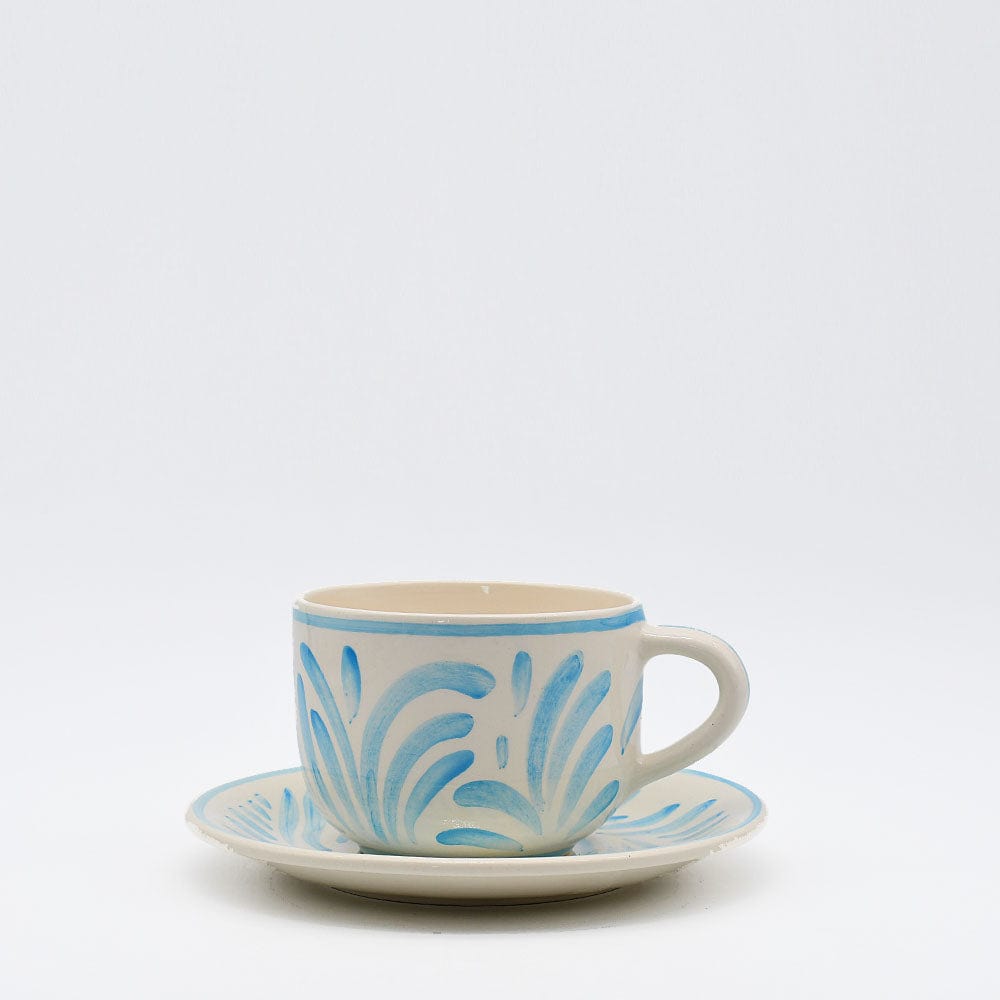 Grande tasse et sous-tasse en céramique portugaise turquoise Grande tasse et sous-tasse en céramique "Andorinha" - Turquoise