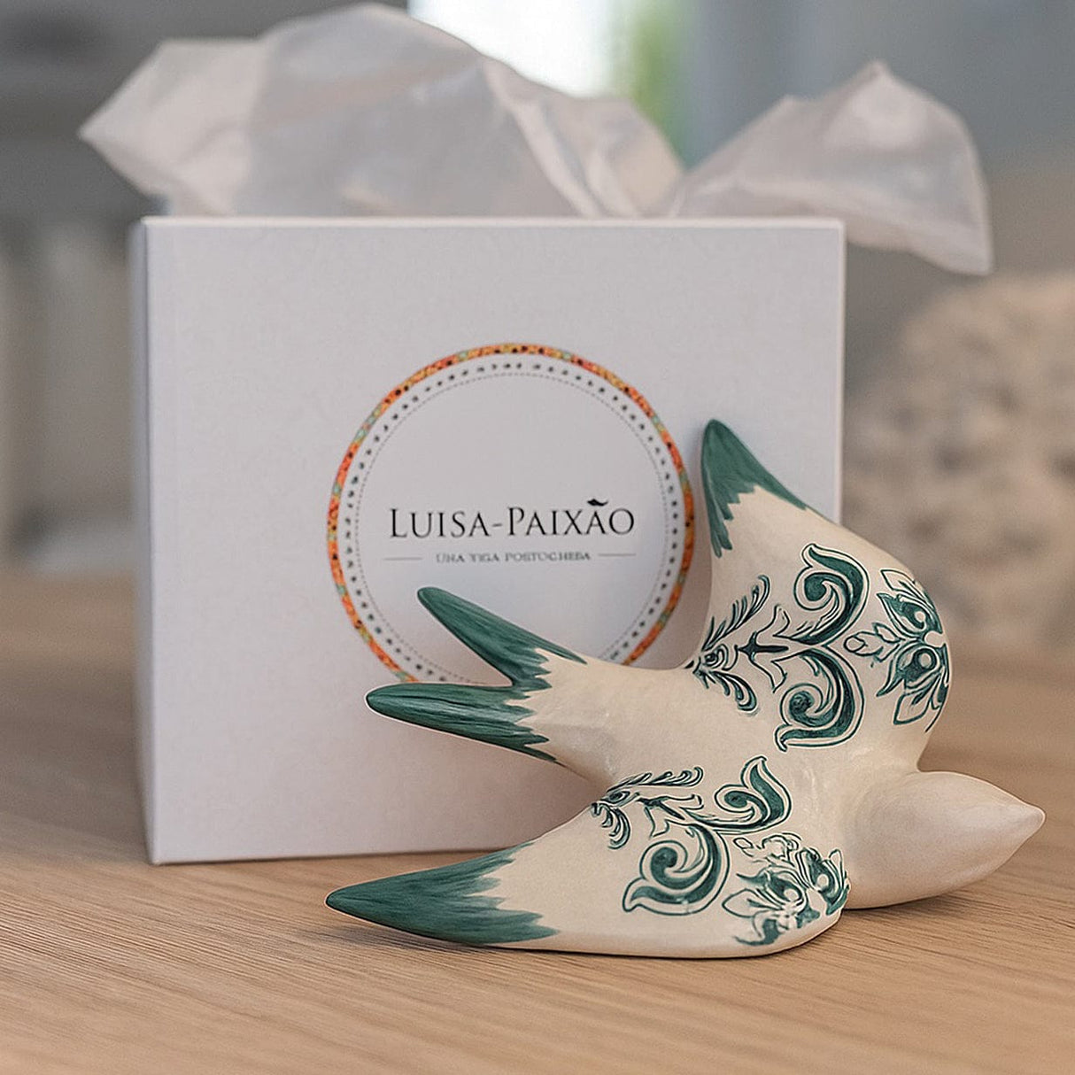 Hirondelle portugaise en céramique – Cadeau symbolique Luisa Paixão Coffret hirondelle "Azulejos" verte