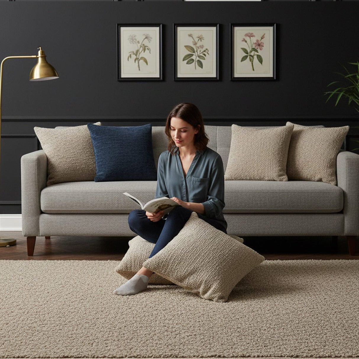 Housse de coussin beige de grandes dimensions Housse de coussin artisanale 60x60 - Beige