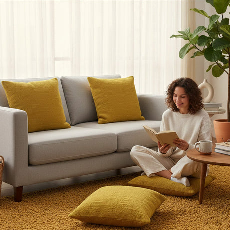 Housse de coussin jaune de grandes dimensions Housse de coussin artisanale 60x60 - Jaune