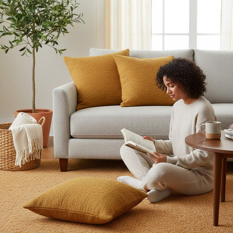 Housse de coussin ocre de grandes dimensions Housse de coussin artisanale 60x60 - Ocre