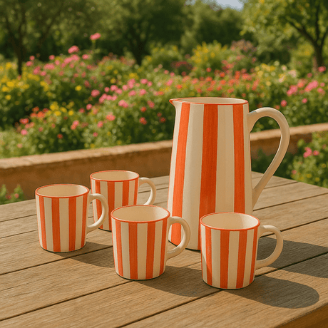 Mug en céramique portugaise rayé orange et blanc Mug rayé "Costa Nova Mar" - Rouge
