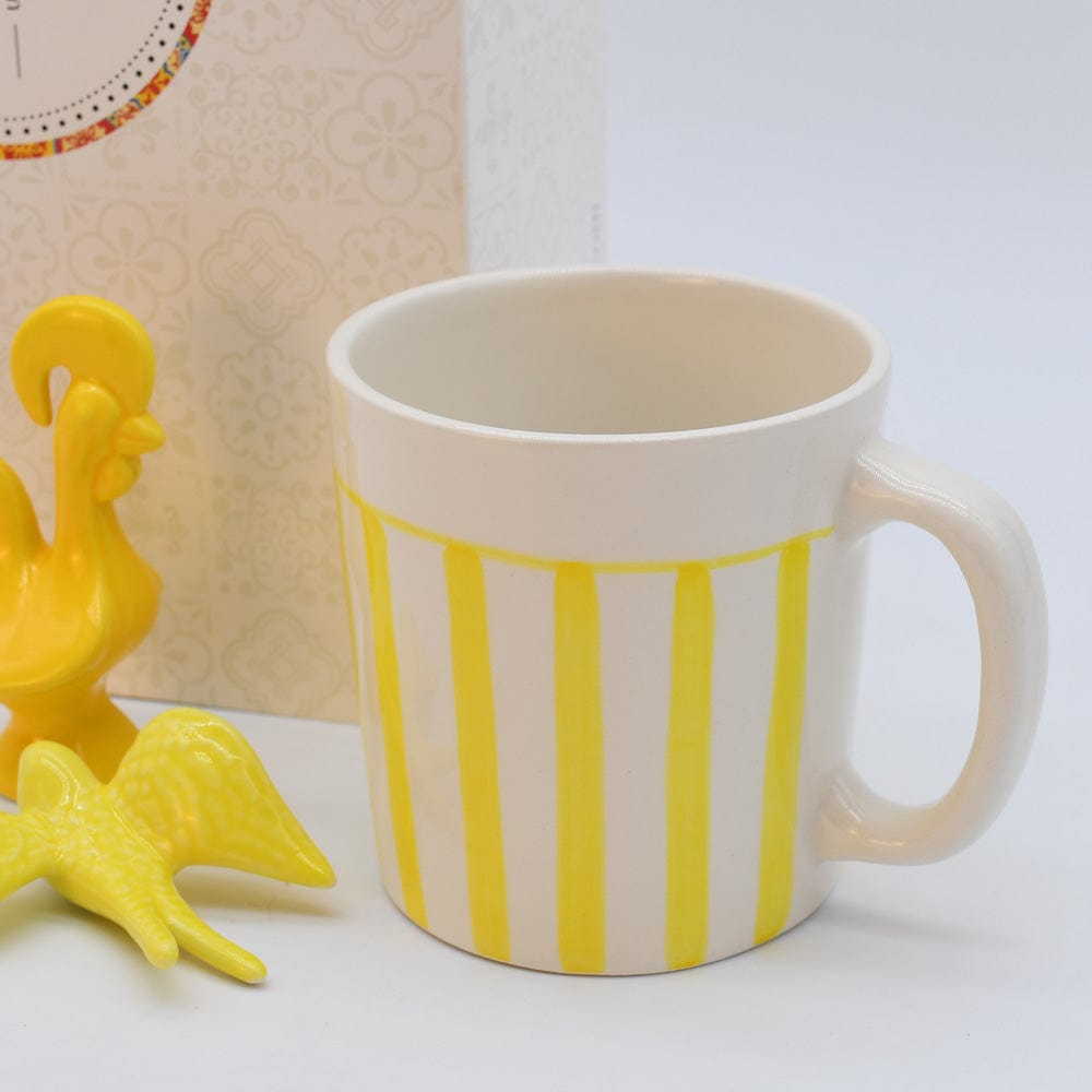 Mug rayé jaune et blanc en céramique portugaise I Vente en ligne Mug rayé en céramique "Costa Nova Mar" - Jaune