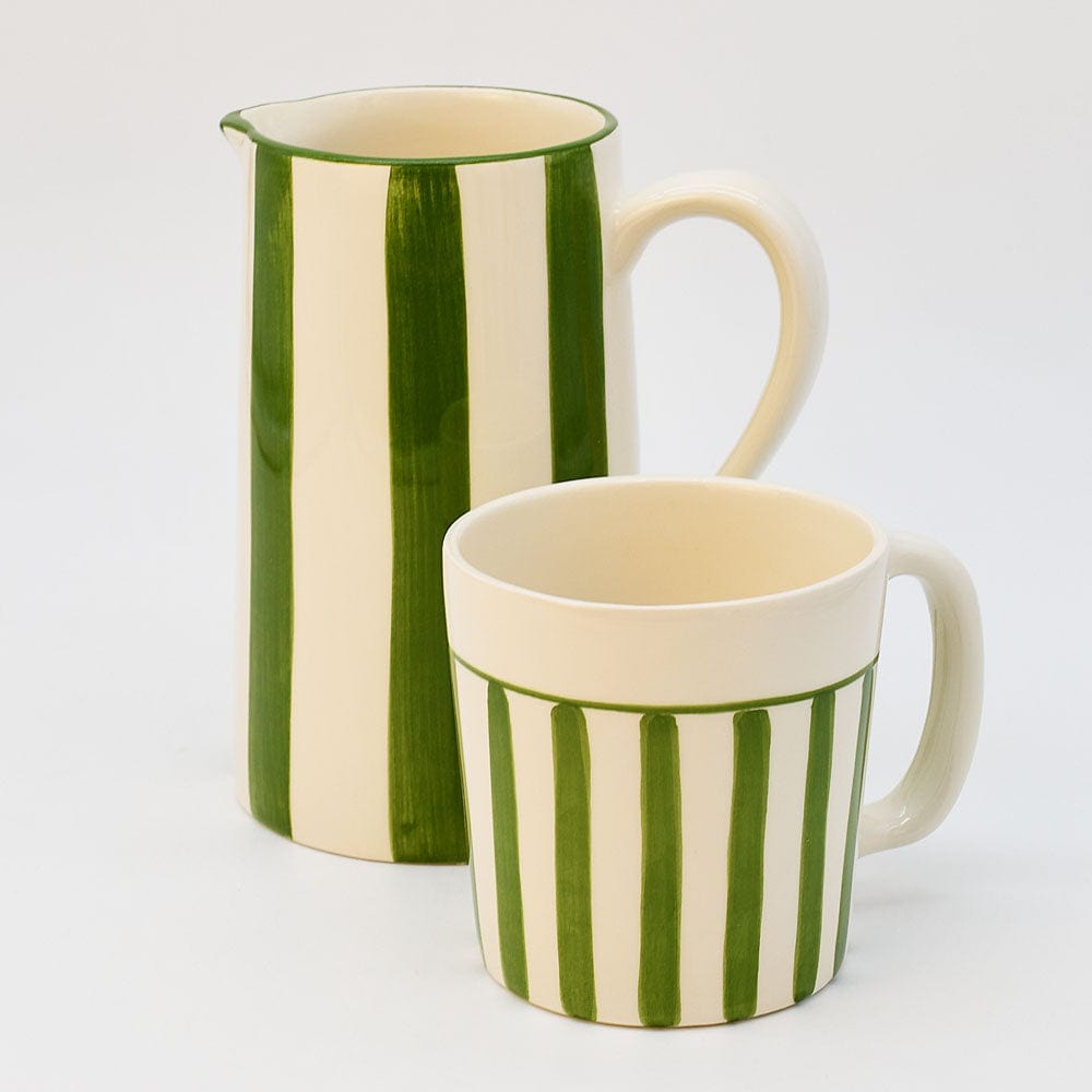 Mug rayé vert et blanc en céramique portugaise I Vente en ligne Mug rayé en céramique "Costa Nova Mar" - Vert