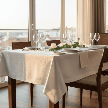 Nappe Blanche Festive Argentée – Élégance Portugaise & Entretien Facile Nappe en coton "Festas" - Blanche