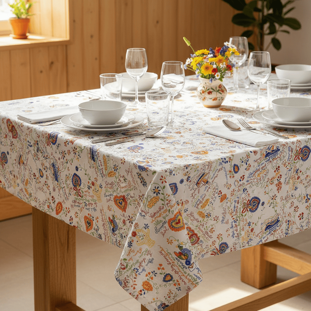 Nappe de table en coton avec des motifs Namorados Nappe en coton "Namorados"