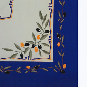 Nappe portugaise bleue motifs oliviers – Coton & polyester facile à entretenir Nappe en coton "Azeitona" - Bleue