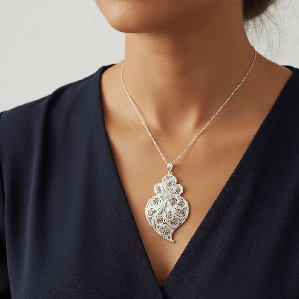 Pendentif Coeur de Viana en argent 9 cm I Vente bijoux argent Coração de Viana I Pendentif en argent - 9 cm