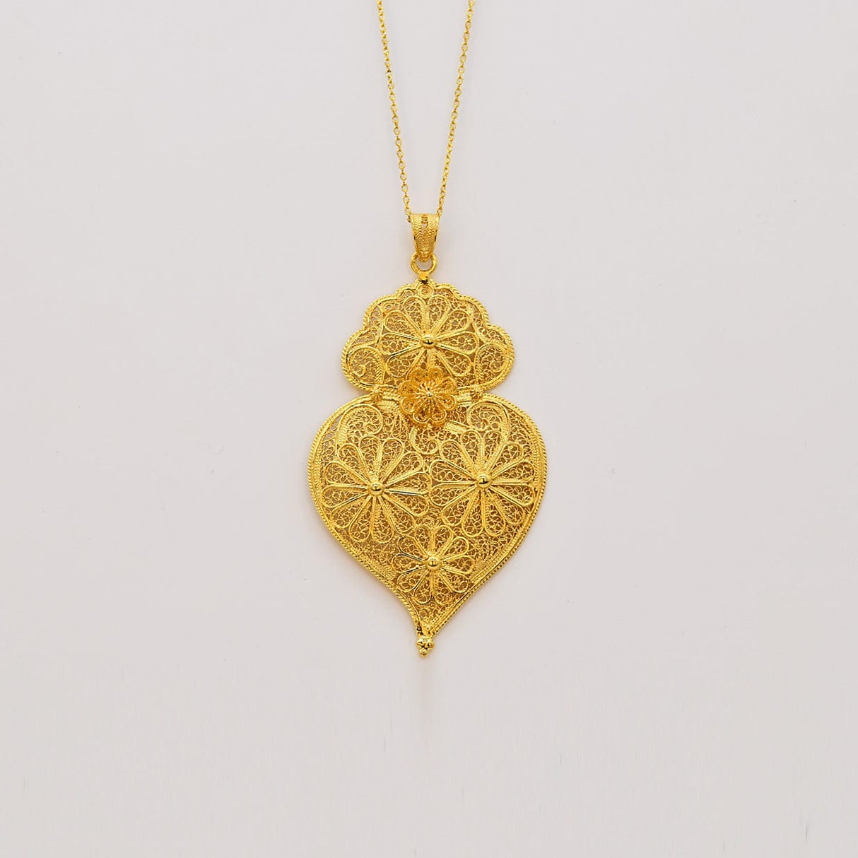 Pendentif Coeur de Viana en argent doré 8 cm I Bijoux du Portugal Coração de Viana I Pendentif en argent doré - 8cm