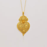 Pendentif Coeur de Viana en argent doré 8 cm I Bijoux du Portugal Coração de Viana I Pendentif en argent doré - 8cm