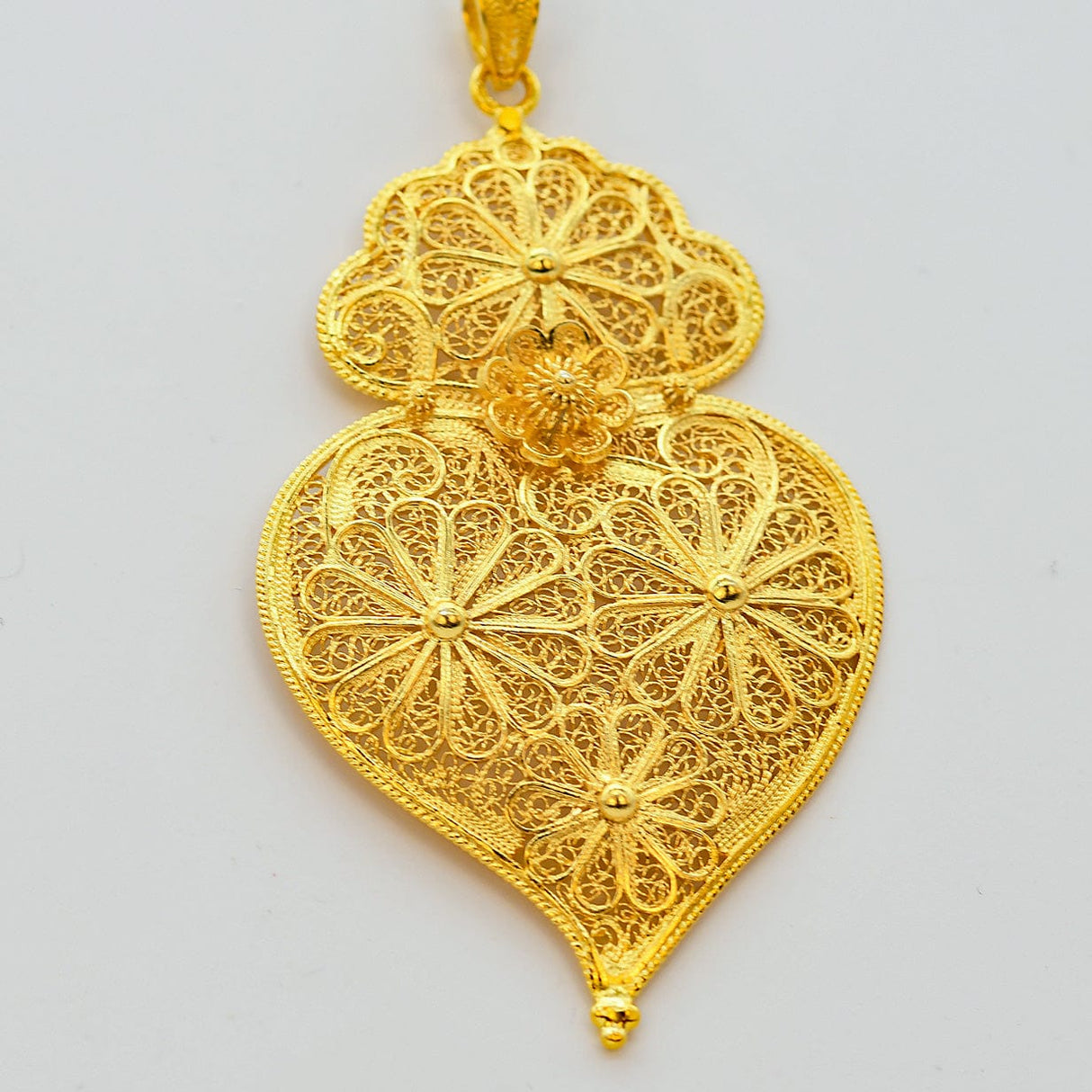 Pendentif Coeur de Viana en argent doré 8 cm I Bijoux du Portugal Coração de Viana I Pendentif en argent doré - 8cm