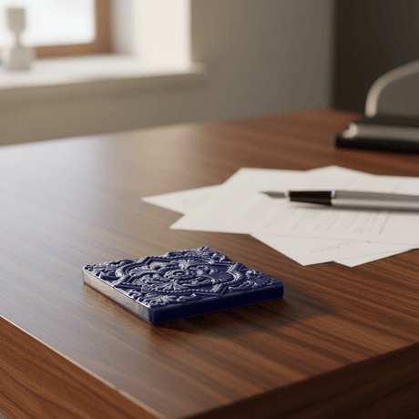 Petit Azulejo en relief bleu cobalt du Portugal I Fabrication artisanale Azulejo Padrão à relief