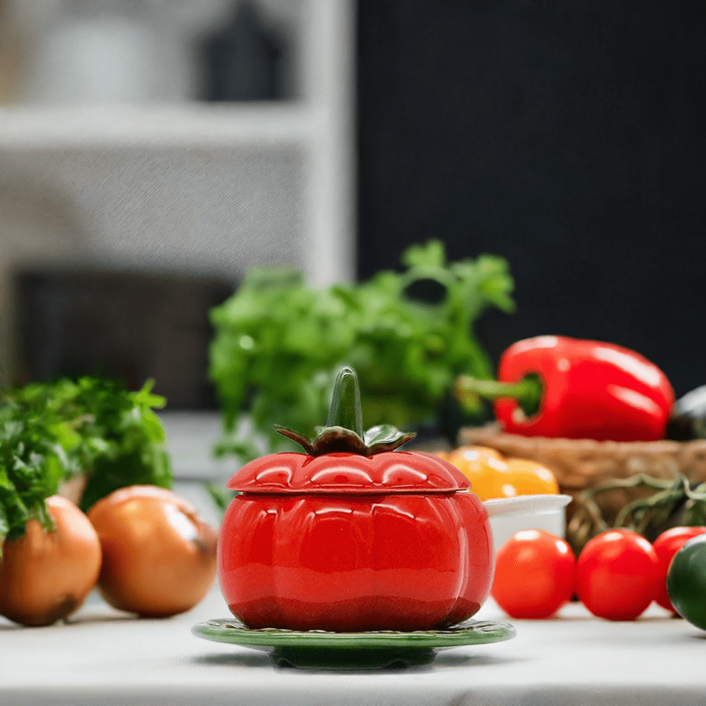 Petit Pot en forme de tomate I Vaisselle portugaise Pot en céramique en forme de tomate - 13cm