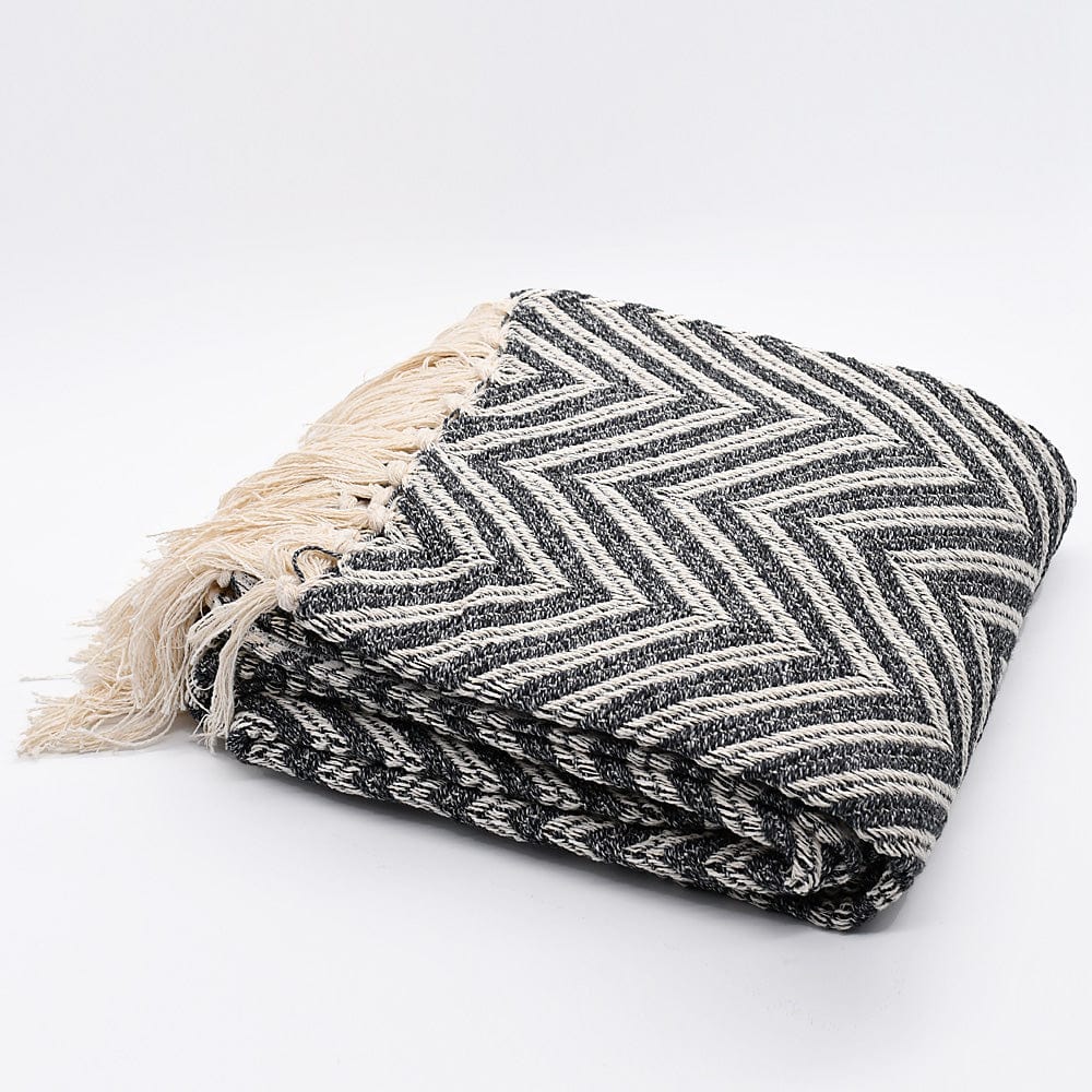 Plaid à franges en coton motifs chevrons gris Plaid en coton "Espiga" - Gris