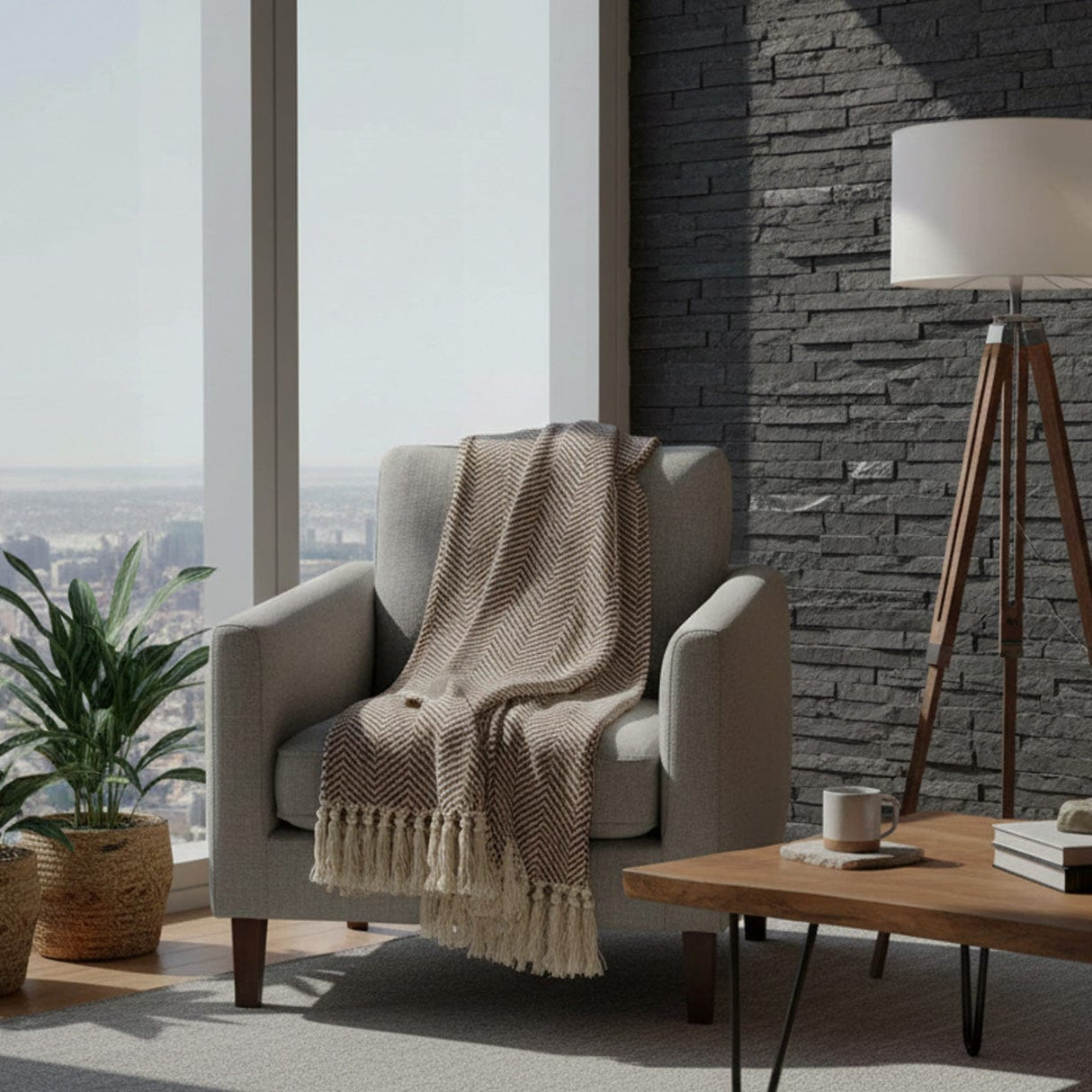 Plaid en coton bleu motifs chevrons I Artisanat du Portugal en ligne Plaid en coton "Chevrons" - Camel