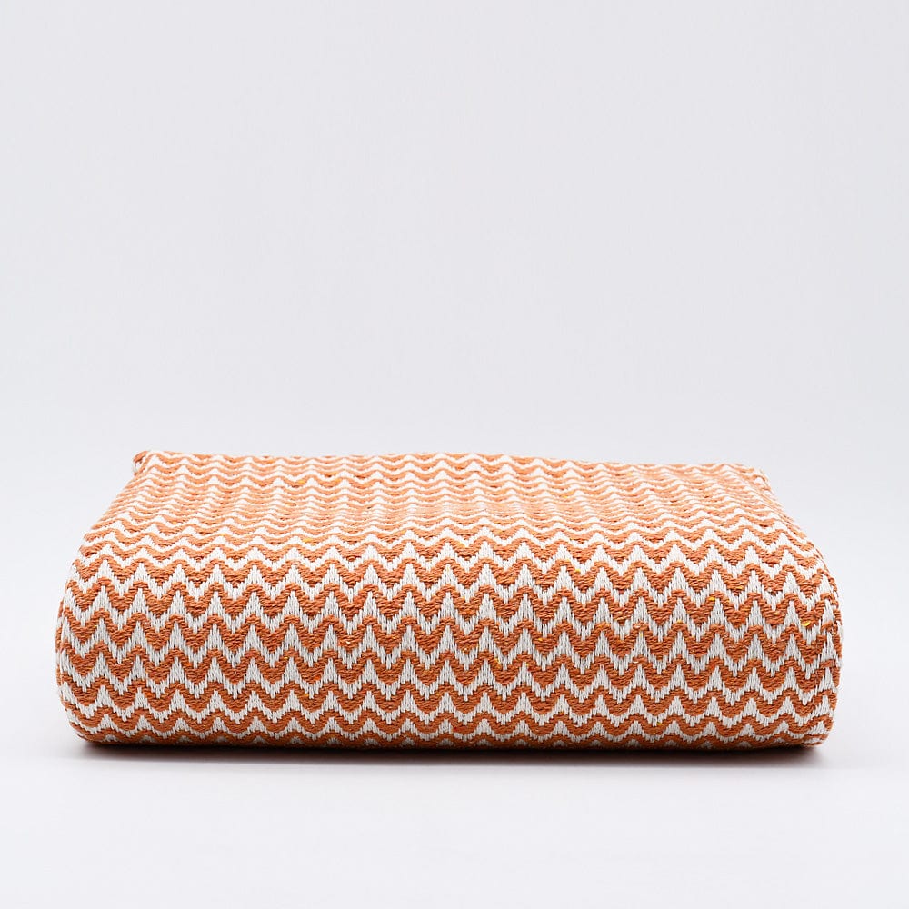 Plaid en coton bleu motifs chevrons I Artisanat du Portugal en ligne Plaid en coton "Ondas" - Terracotta