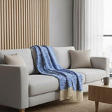 Plaid en coton bleu motifs vagues I Artisanat du Portugal en ligne Plaid en coton "Ondas" - Bleu