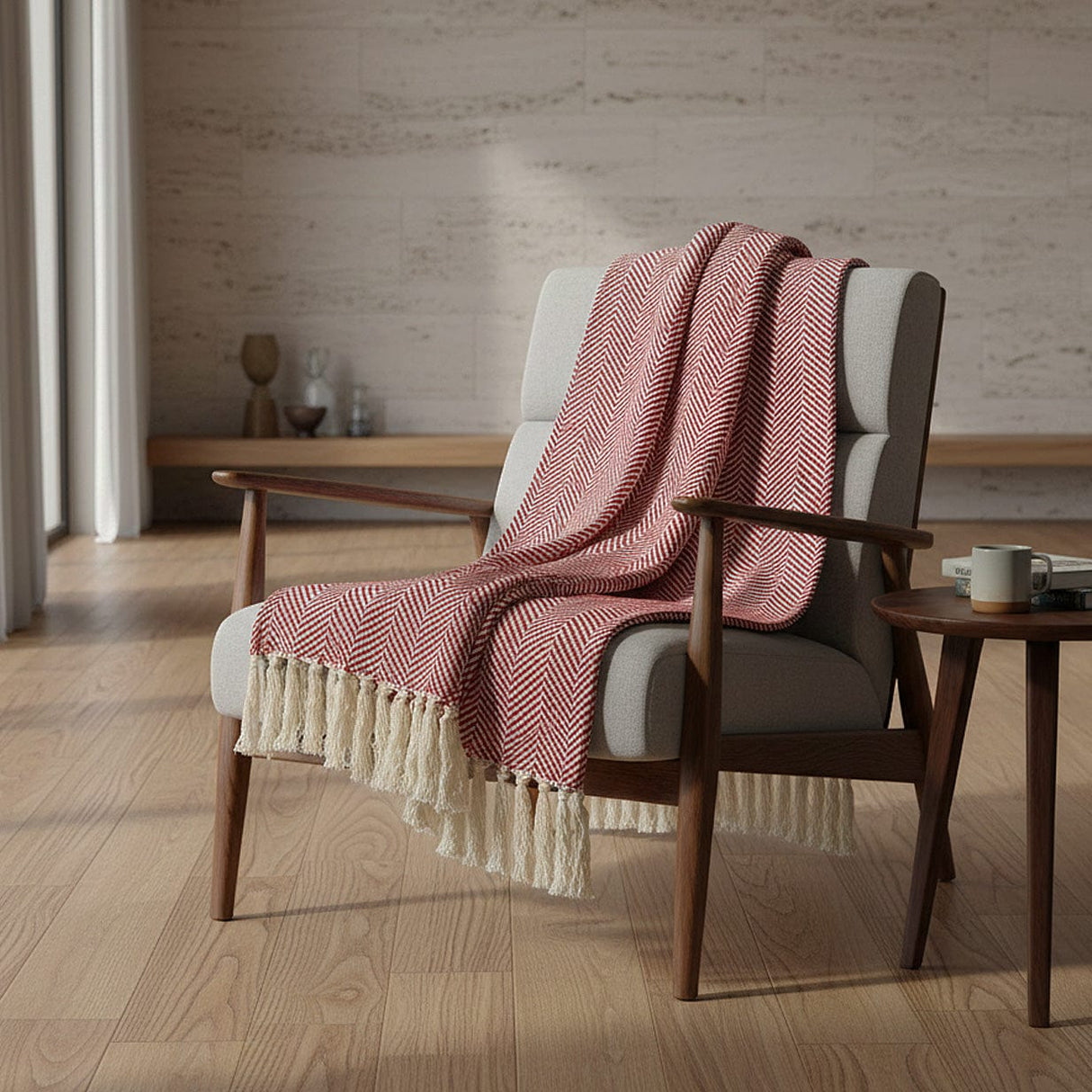 Plaid en coton Bordeaux motifs chevrons I Artisanat du Portugal en ligne Plaid en coton "Chevrons" - Bordeaux