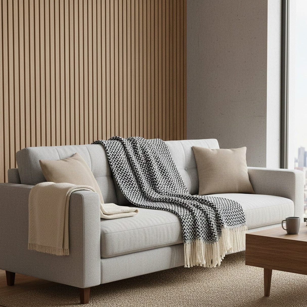 Plaid en coton noir motifs vagues I Artisanat du Portugal en ligne Plaid en coton "Ondas" - Noir