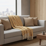 Plaid en coton ocre motifs vagues I Artisanat du Portugal en ligne Plaid en coton "Ondas" - Ocre