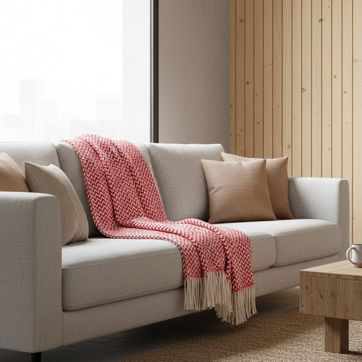 Plaid en coton rouge motifs vagues I Artisanat du Portugal en ligne Plaid en coton "Ondas" - Rouge