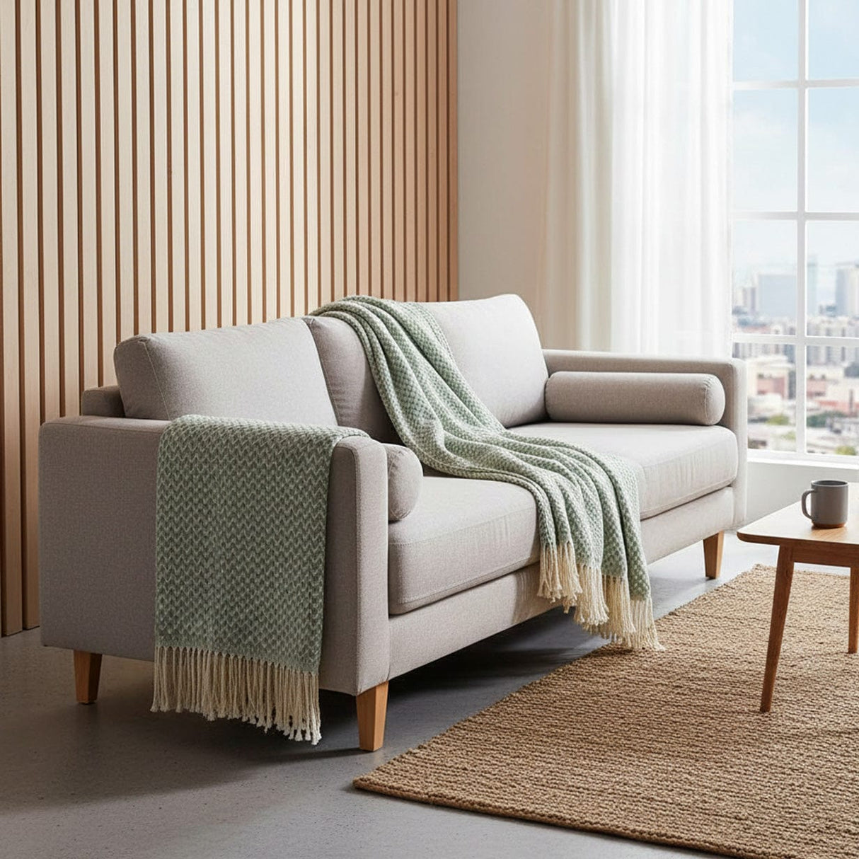 Plaid en coton vert motifs vagues I Artisanat du Portugal en ligne Plaid en coton "Ondas" - Vert