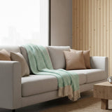 Plaid en coton vert pâle motifs vagues I Artisanat du Portugal en ligne Plaid en coton "Ondas" - Vert pâle