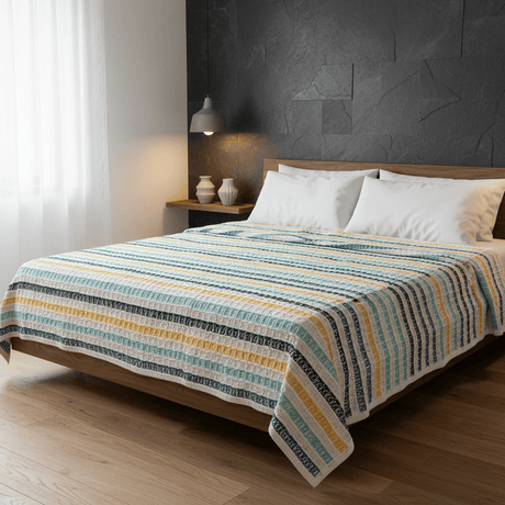 Plaid portugais couvre-lit turquoise 240x200 | Style de vie portugais Plaid Couvre-lit en coton 240x200 - Turquoise