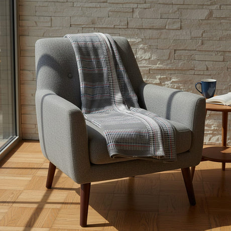 Plaid portugais Mantas de Mira de Aire moyen Plaid traditionnel portugais à galon - Gris moyen