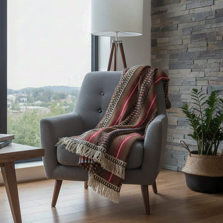 Plaid traditionnel portugais Marron Plaid traditionnel à frange "Manta de Mira de Aire" - Marron