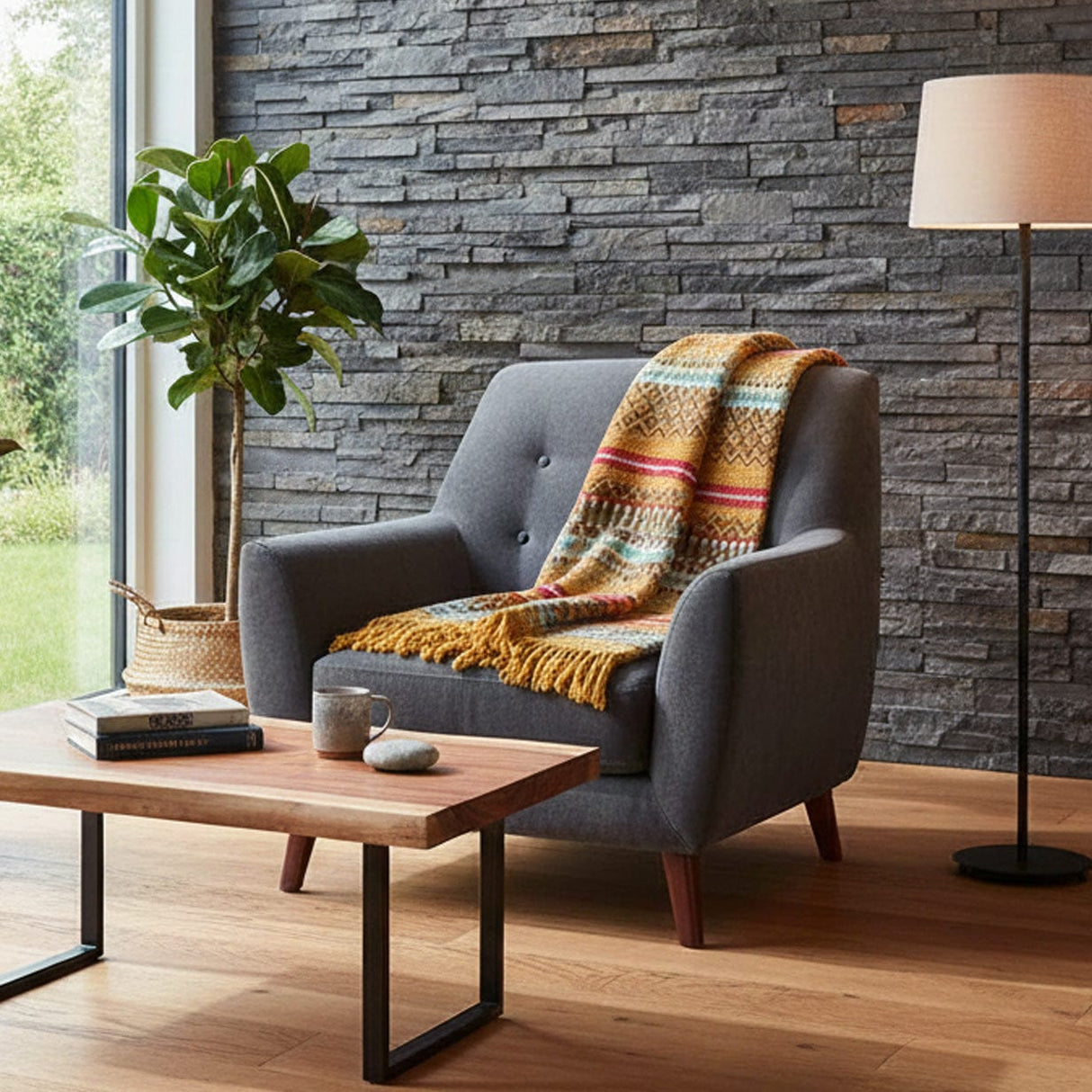 Plaid traditionnel portugais Ocre Plaid traditionnel à frange "Manta de Mira de Aire" - Ocre