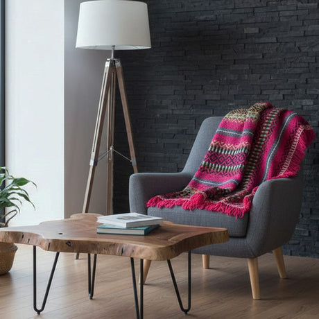 Plaid traditionnel portugais Rose Plaid traditionnel à frange "Manta de Mira de Aire" - Rose