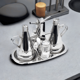 Présentoir à huile. vinaigre. sel et poivre en inox Présentoir à huile. vinaigre. sel et poivre en inox